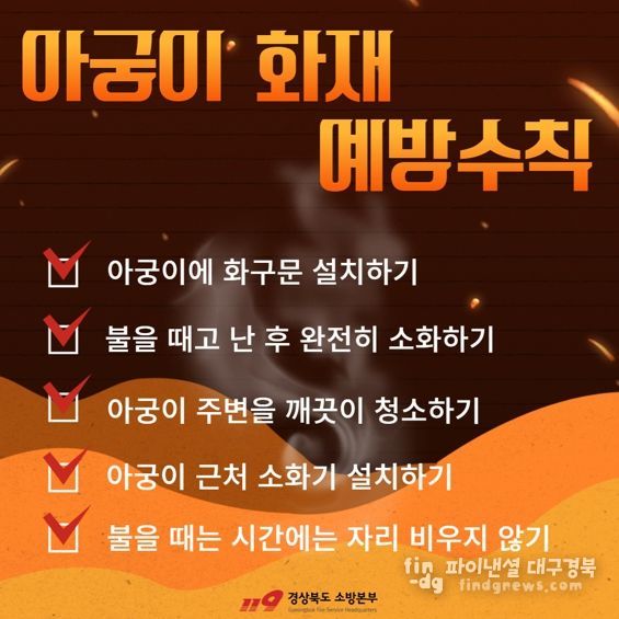 아궁이 취급 부주의로 인한 화재 당부