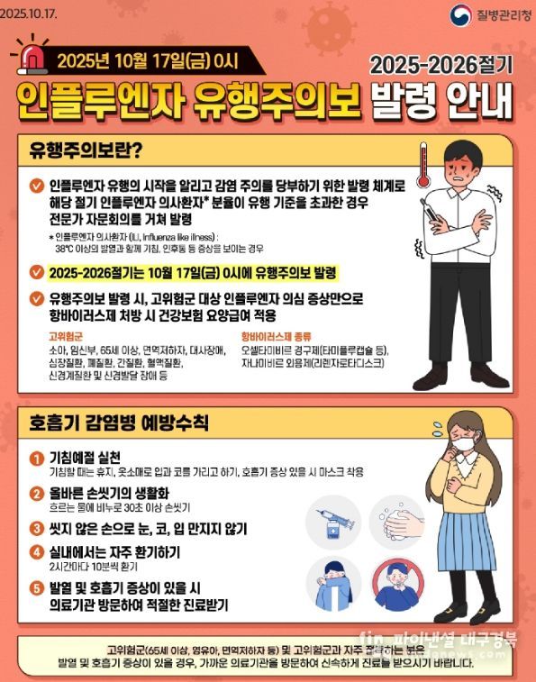 인플루엔자 유행주의보 발령 안내 포스터