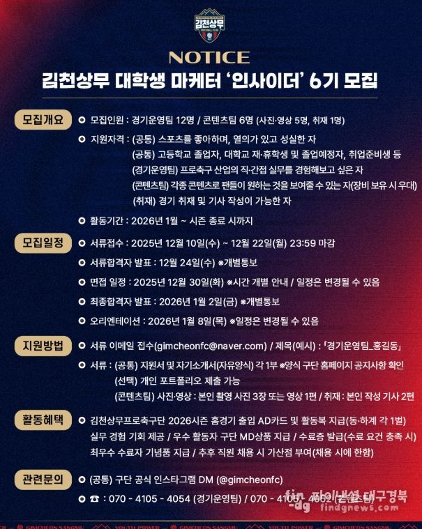 김천상무, 대학생 마케터 ‘인사이더 6기’ 모집