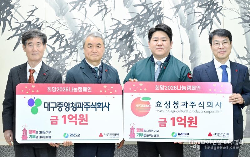 대구농수산물도매시장 대표법인 대구중앙청과㈜·효성청과㈜, 새해맞이 ‘희망 나눔 성금 2억 원’ 전달