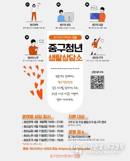대구 중구청년지원센터, ‘중구 청년 생활 상담소’ 운영…분야별 맞춤 상담 제공